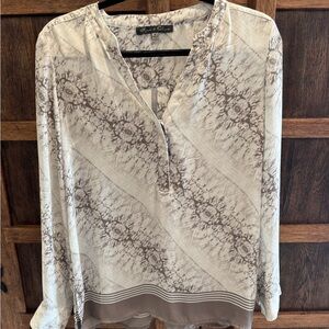 Rose & Olive Cream and Taupe Printed Long Sleeve Blouse